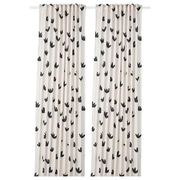IKEA NACKROSMOTT Curtains 57x98" 1 pair Beige & Black Abstract Print 100% Cotton