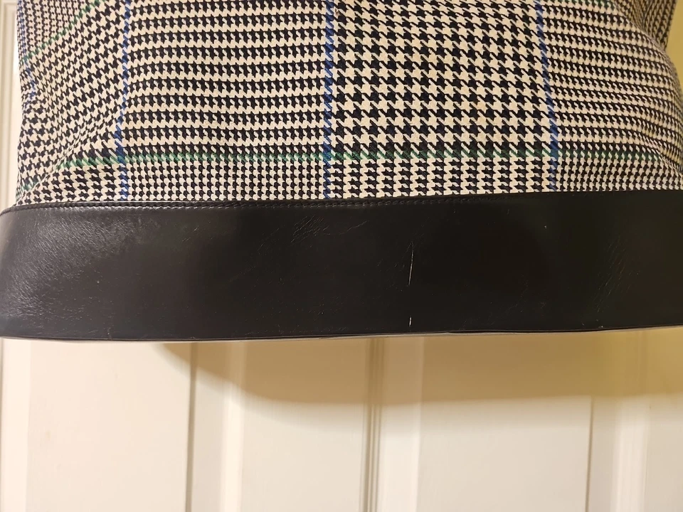 RARO! Bolso de Mano/Hombro Grande RLL RALPH LAUREN Pata de Gallo Cuero a Cuadros Trenzado Foto 3 de 4