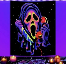 Halloween UV Reactive Tapestry Neon Wall Hanging Glow in Dark Art Decor Scream