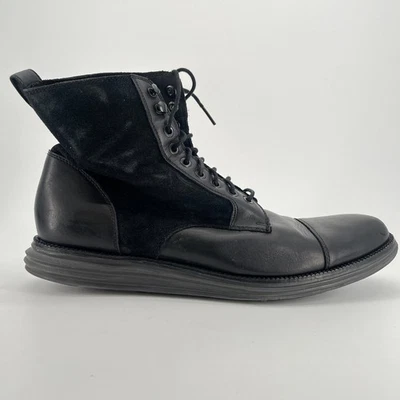 Cole Haan Grand.OS Hombres Talla 13 Negro Informal Exterior Cuero Puntera Bota de Combate - Imagen 1 de 4