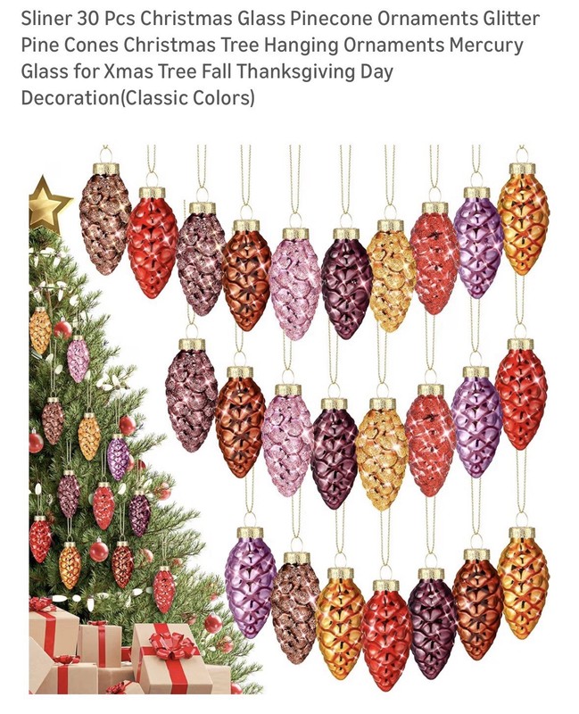 Sliner Glass Pinecone Ornaments  30pc