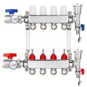 4-Branch Sizes 1/2” PEX Radiant Floor Heating Manifold Set Stainless Steel