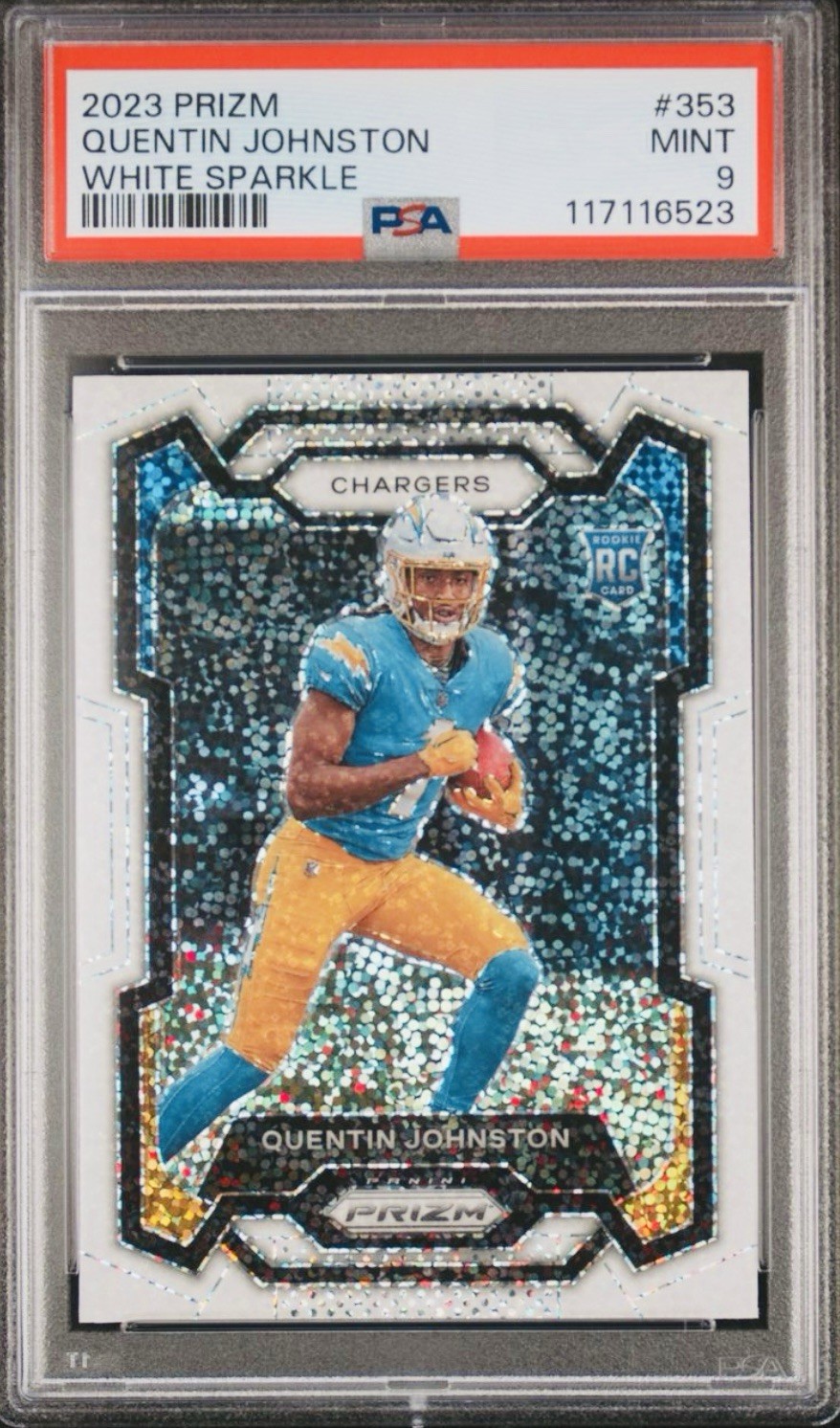 2023 Panini Prizm #353 Quentin Johnston White Sparkle Rookie Card RC PSA 9 POP 3