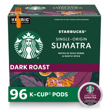 Starbucks K-Cup Coffee Pods, Dark Roast Coffee, 24 Count Pack of 4 , Sumatra