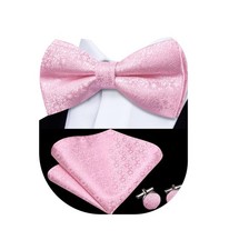 Mens Pink Flower Bowtie and Pocket Square Pre Tied Pink Bowtie Set for Men We