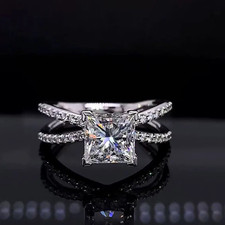 2.50 CTW Princess Cut Certified Moissanite Engagement Ring 14KWhite Gold Plated