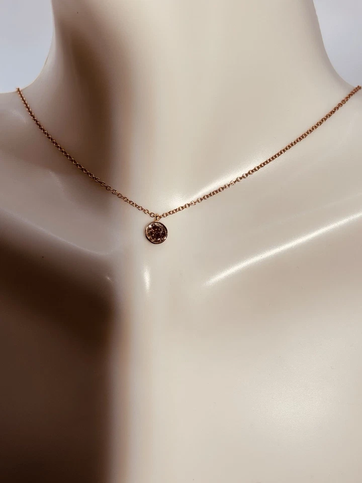 "Collar de diamantes joyería fina oro 14k 27 puntos chocolate natural 16""ch rosa" Foto 2 de 4