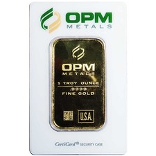 1 Troy oz OPM Metals Gold Bar .9999 Fine Sealed In Assay 5259.33 per troy oz