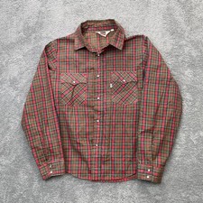 Vintage Levis Shirt Mens Medium Red Tartan Plaid Pearl Snap Western Cowboy 80s