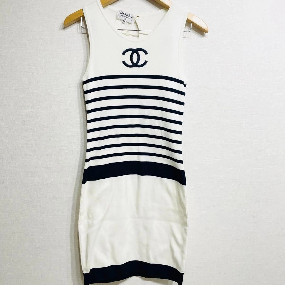 Chanel — CHANEL Knit Dress Women's Sleeveless Elegant Black Casual One Piece  SR2164