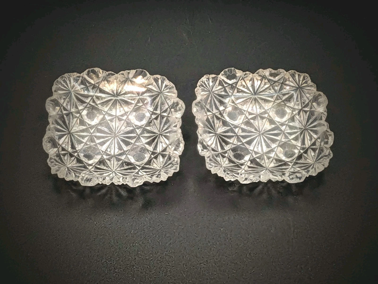 Vtg Daisy and Button Clear EAPG Pressed Glass Butter Pats Tea Bag 3" Set Of 2