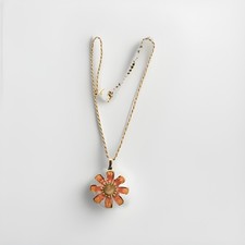 Flower Enamel Pendant Necklace Gold Tone