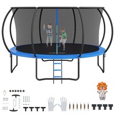  New 14FT Trampoline, 450 lbs Trampoline with Enclosure Net, Ladder, and Curved