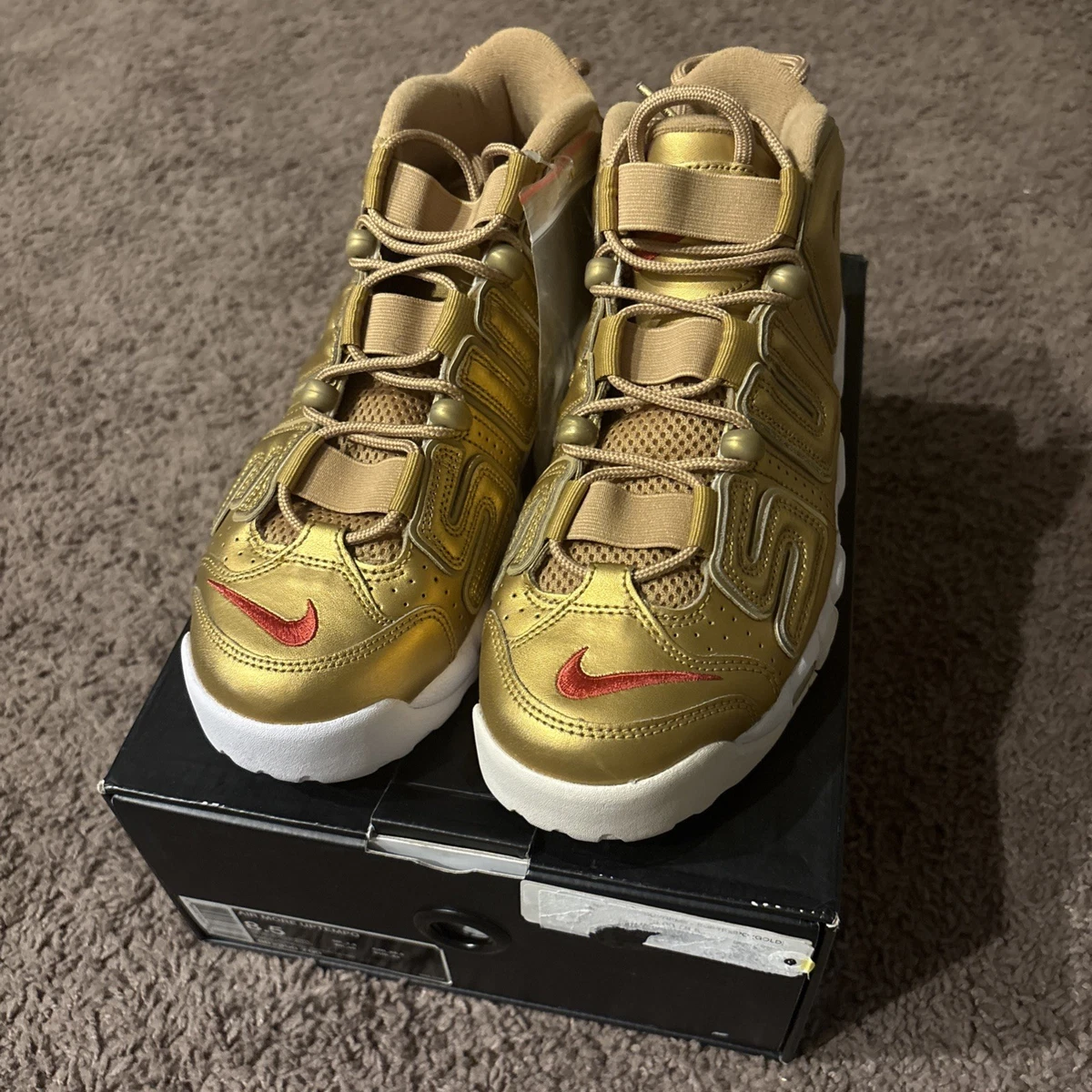 Nike Supreme x Air More Uptempo Metallic Gold for Sale