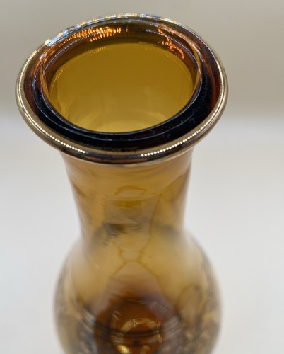 Vintage Amber Gold Flowers Art Glass Genie Bottle Decanter Stopper Bohemian - Picture 2 of 8