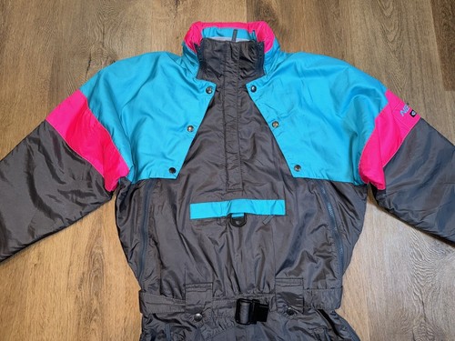 Vtg Nevica Ski Suit One Piece Snowsuit Snow Bib Apres Full Zip 1980s Womens 10 - Picture 8 of 24