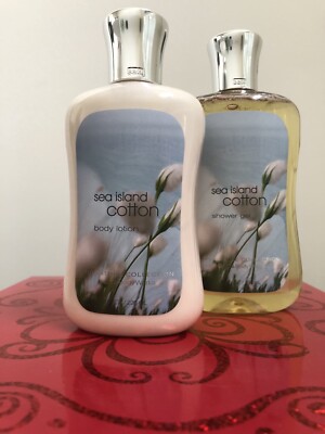 Bath & Body Works SEA ISLAND COTTON 8 oz Body Lotion 10 oz Shower Gel RARE