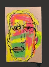 Portrait Painting Naive Outsider 4x6 Wall Art Expressive Colorful Man April Fool