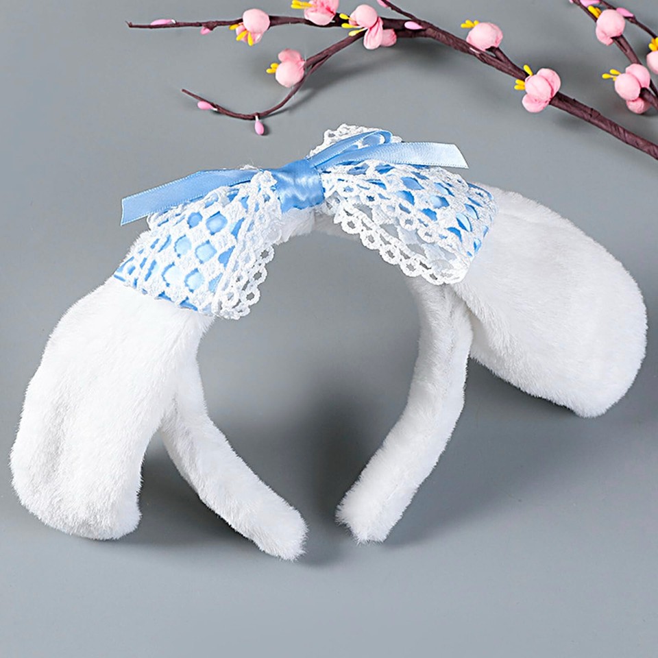 Rabbit Plush Ears Headband Rabbit Ears Bow Hair Hoop Furry Bunny Ear