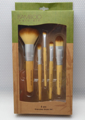 5Pc Bamboo Naturals Makeup Brushes : Foundation, Eyeshadow, Eye Smudge,  Angled