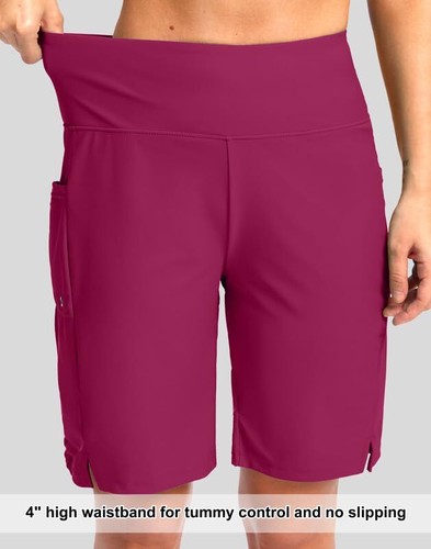 Women's 9" Long Swim Board Shorts with Pockets High Waisted Knee Length Beach... - Picture 4 of 7