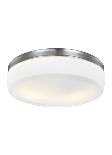 Feiss FM504SN Issen 13.5" 2-Light White Opal Etched Flush Mount in Satin Nickel