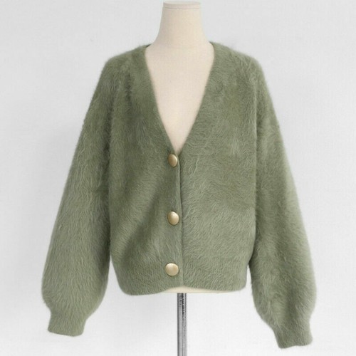 Women Lady Fluffy Coat Top Sweater Faux Fur Loose Puff Sleeve Jacket Winter - Picture 13 of 19
