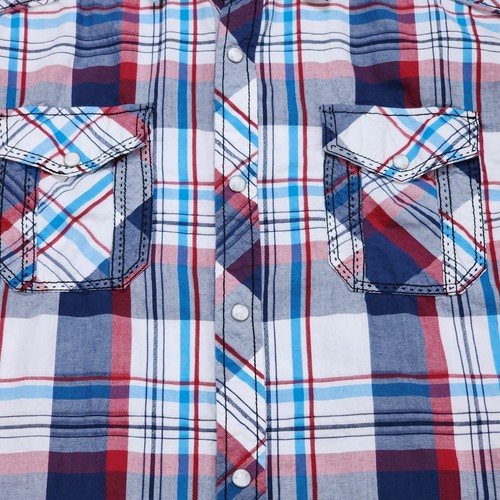 BKE Shirt Mens Extra Large Blue Plaid Short Sleeve Button Up Slim Fit - Picture 3 of 9