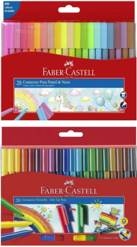 2 x Faber Castell 20 Connector Pens / Textas + Pastel & Neon Child Safe Washable - Picture 7 of 9