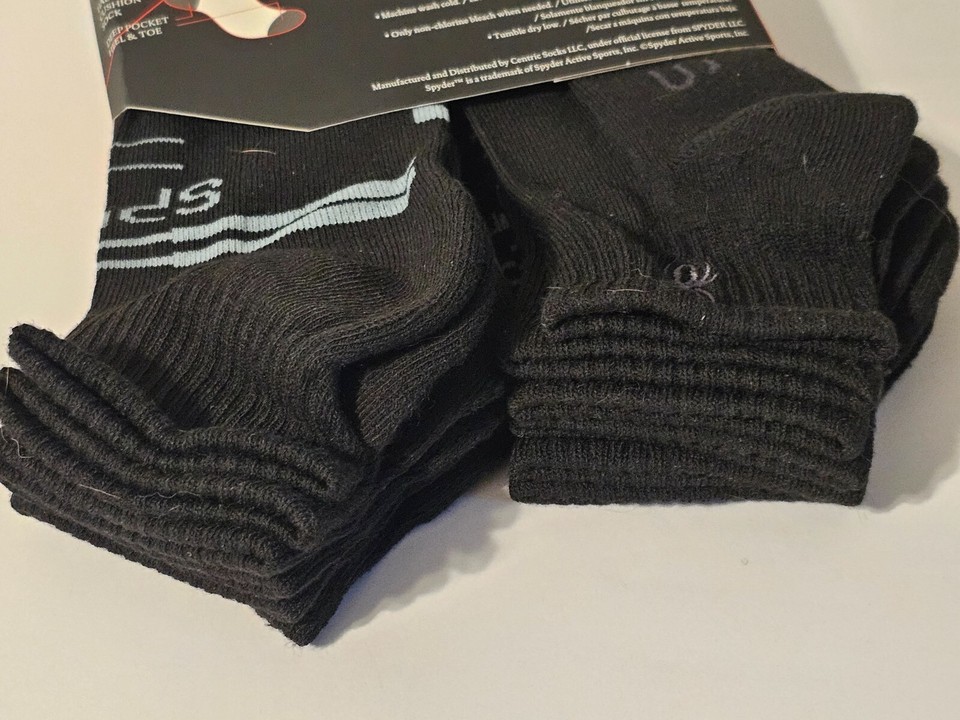 Spyder Quarter Socks 6 Pair Men 612 Black w Mixed Logo Half Cushion