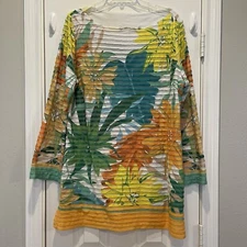 Soft Surroundings Top Womens XL Yellow Green Floral Tunic Tropical Textured