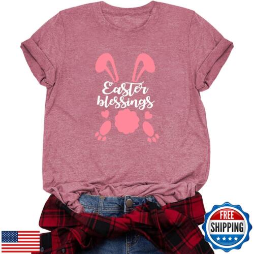 Womens Easter Shirts: Easter Bunny Shirt Rabbit Easter Blessings Printed Tshi