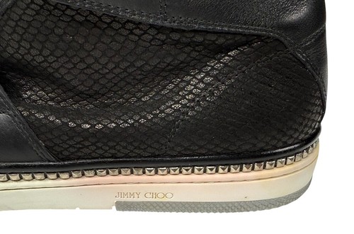 Jimmy Choo Men's Barlowe Sneakers sz 11/44 Black Viper Leather High Top Studs - Picture 13 of 16