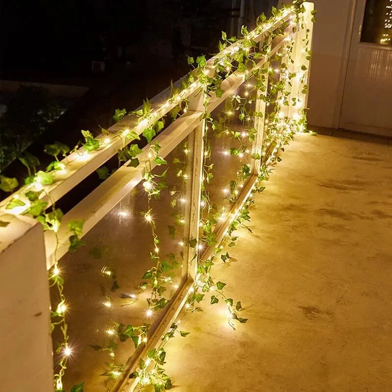 2.3m Silk Leaves Fake Creeper Green Leaf Ivy Vine 3m LED String Lights for Home - Image 4 of 4
