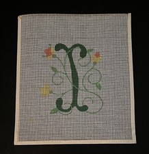 VTG Needlepoint Alphabet Letter I-12 Mesh Canvas Flowers By The Extension