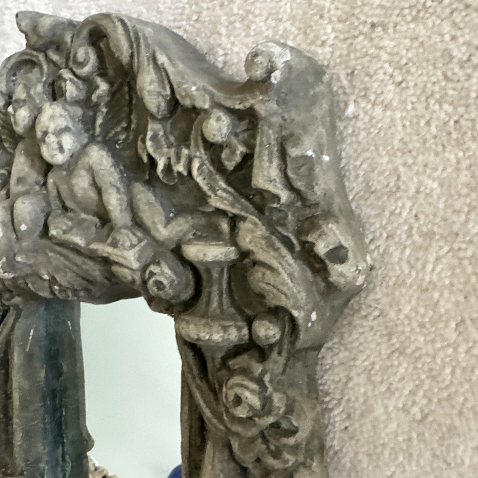 Espejo de pared vintage de jardín con flores de rosas querubines de hormigón 3D desgastado 13x9 Foto 4 de 4