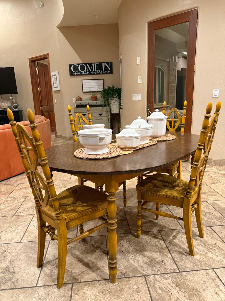 Vintage Japanese Kosuga Dining Set Table, 5 Rush Seat Chairs