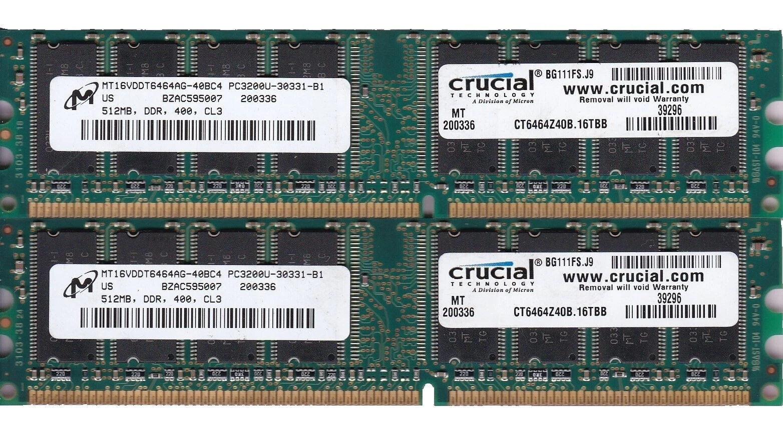 Ordenador Crucial RAM 512 MB capacidad por módulo