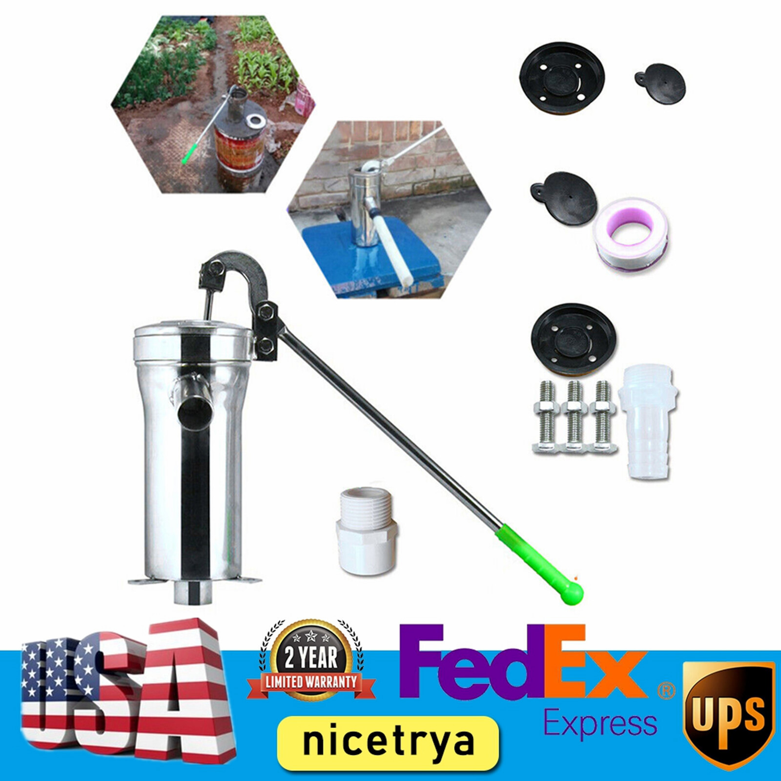 Hand Deep Well Pump Stainless Steel Manual Farm Industrial Work Water Pump Kit