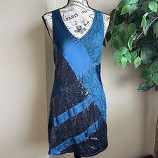Kanvas Sleeveless Lace Sequin Satin Cocktail Dress Blue Sz M