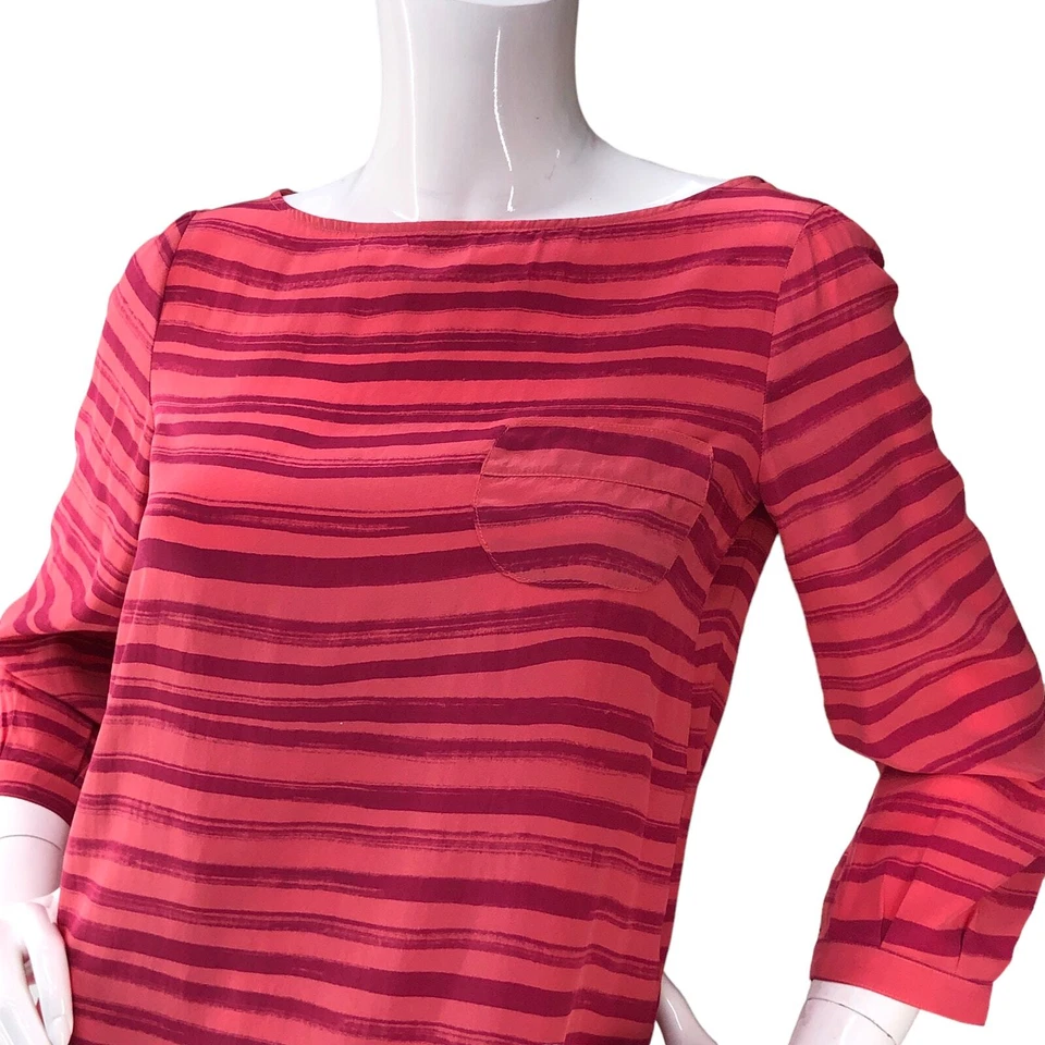 Kelly Wearstler Mujer Talla 4 Top Rayas Seda Cuello Barco Manga 3/4 Rosa Foto 2 de 4