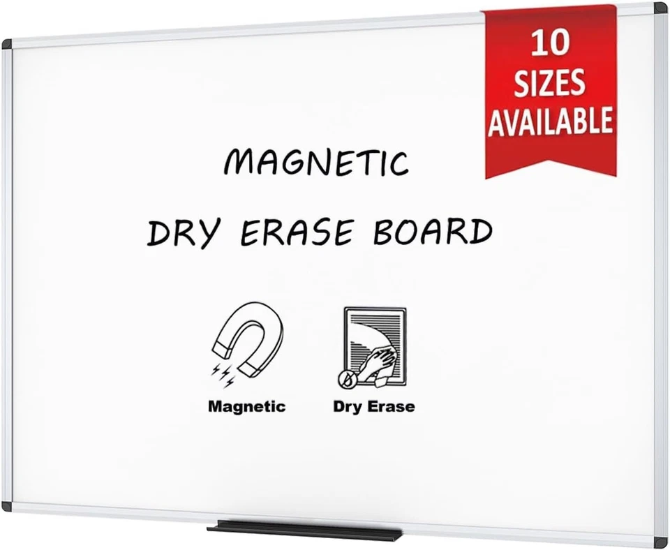 VIZ-PRO Dry Erase Board Magnetic Whiteboard, Silver Aluminium Frame