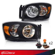 Fit For Dodge Ram 1500 2500 3500 2006-2009 Headlights Headlamps Set Black/Amber