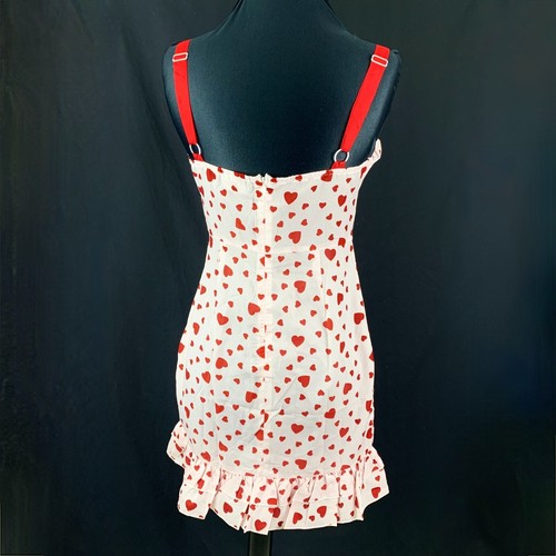 Cider Red Heart Dots on White Short Nightgown M Adjustable Straps Side Slit - Picture 2 of 11