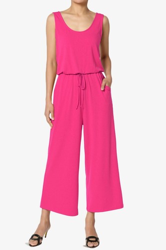 TheMogan S~3X Sleeveless Scoop Neck Pocket Crop Wide Leg Culotte Jumpsuit - Picture 53 of 107