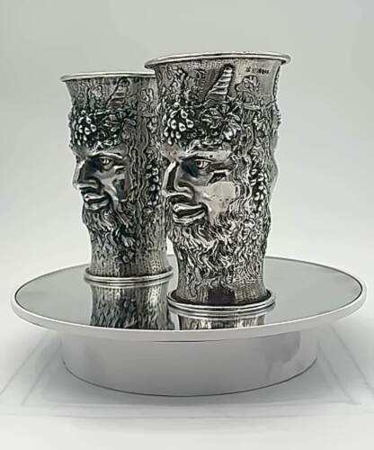 Ein mystisches Paar deutsche Sterling Silber zweigesichtige Götter des Weines Becher, dtd. 1898 - Video 1 von 1