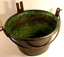 PORTAVASO IN RAME-VINTAGE-CON MANICO-PAIOLO-CASSERUOLA-TEGAME-PENTOLA-FIORIERA