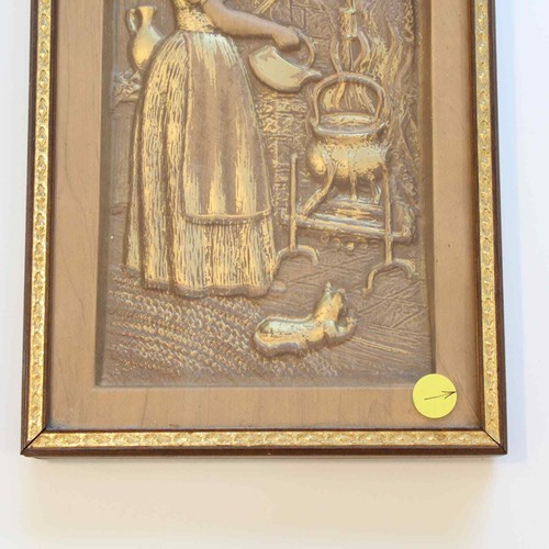 Vintage Pair Hammered Embossed Repousse 3D Framed Wall Art Early American - Picture 8 of 10