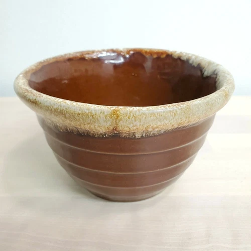 Monmouth Western Pottery Maple Leaf Mark Brown Drip Soup/Cereal Bowl Planter