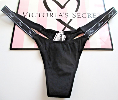 VICTORIA'S SECRET PINK Cotton High Leg Micro Thong Panty VS Black Logo S M L XL